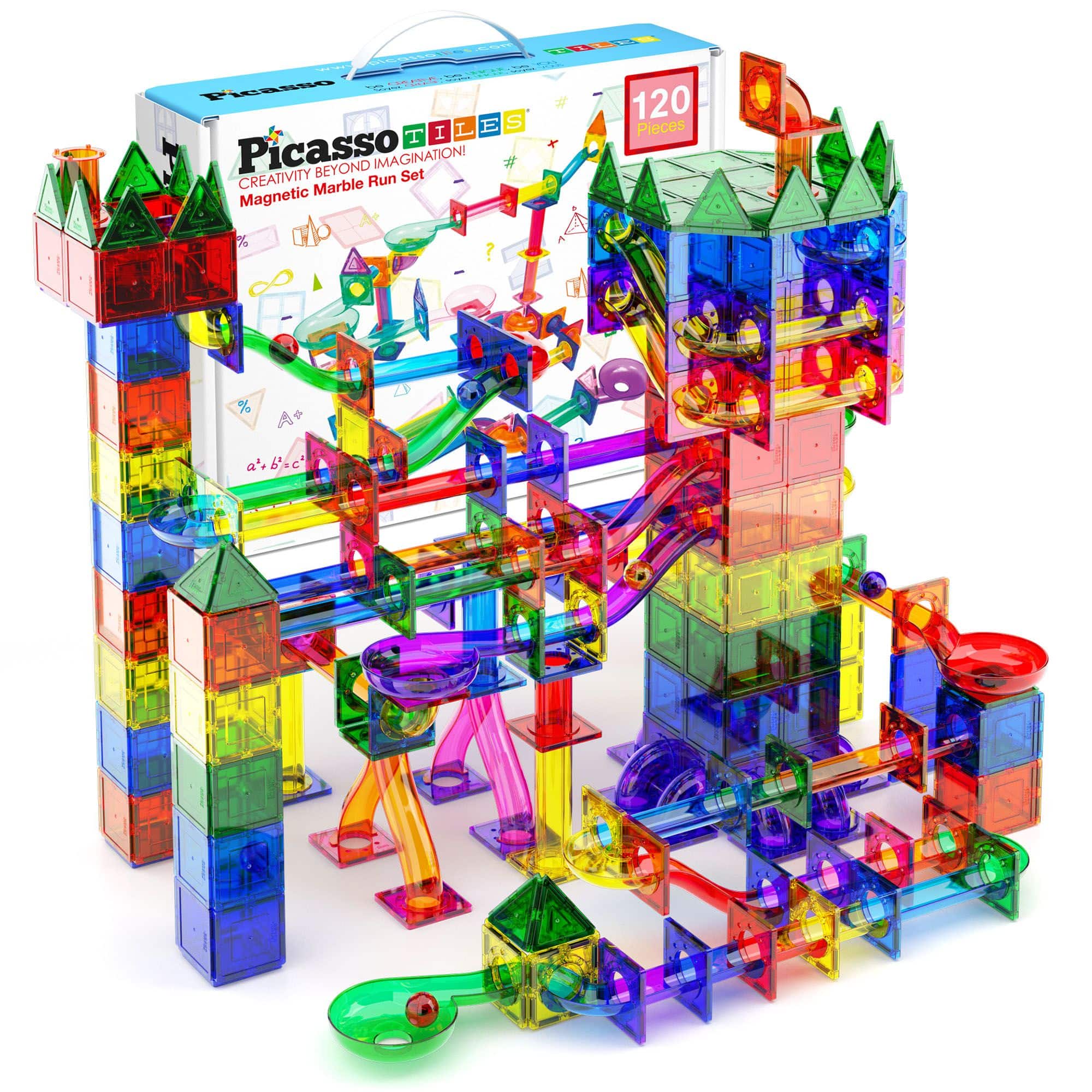 PicassoTiles - PICASSO-TILES Marble Run Magnetic Tiles for Kids, 120PCS, Construction Magnet Tiles Race Track Building Blocks STEM Toy - Multicolor