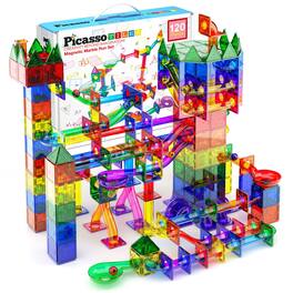 PicassoTiles - PICASSO-TILES Marble Run Magnetic Tiles for Kids, 120PCS, Construction Magnet Tiles Race Track Building Blocks STEM Toy - Multicolor