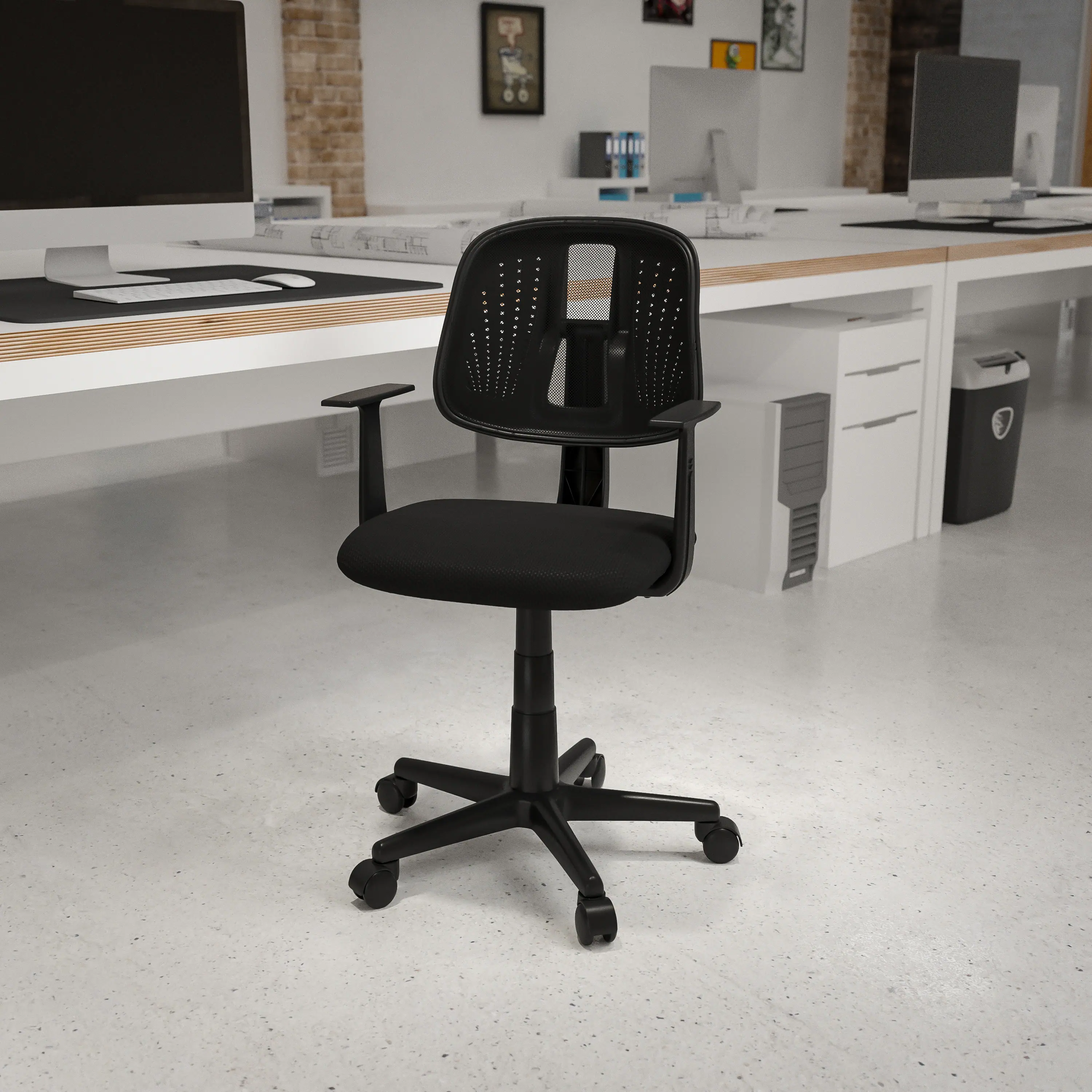 Alt View 1. Emma + Oliver - Pivot Back Mesh Swivel Task Office Chair with Arms - Black.