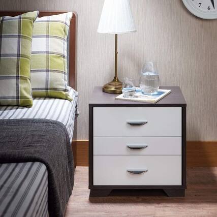 Front. Manhattan Lane - Classic 3 Drawers Wood Nightstand - White & Black.
