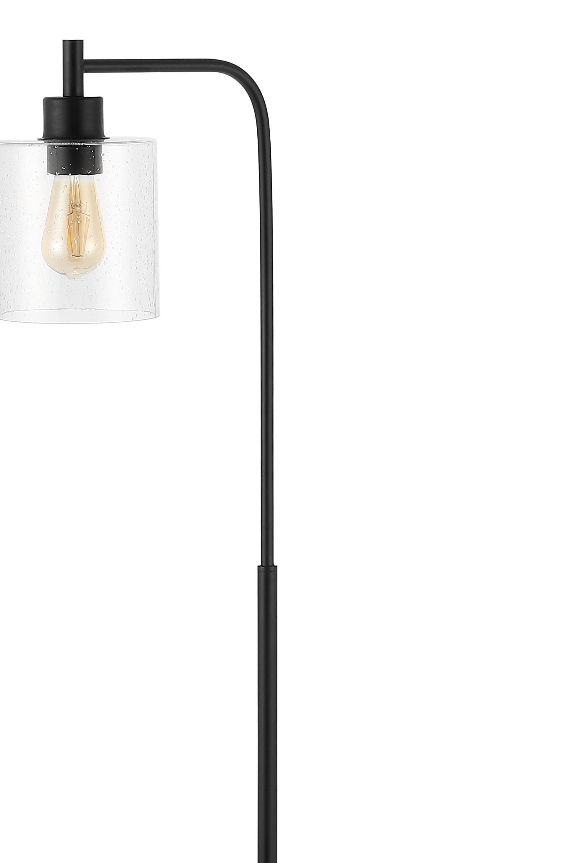 Alt View 4. Jonathan Y - Axel Modern 60" Iron/Seeded Glass Farmhouse Industrial LED Floor Lamp, Black - Black.