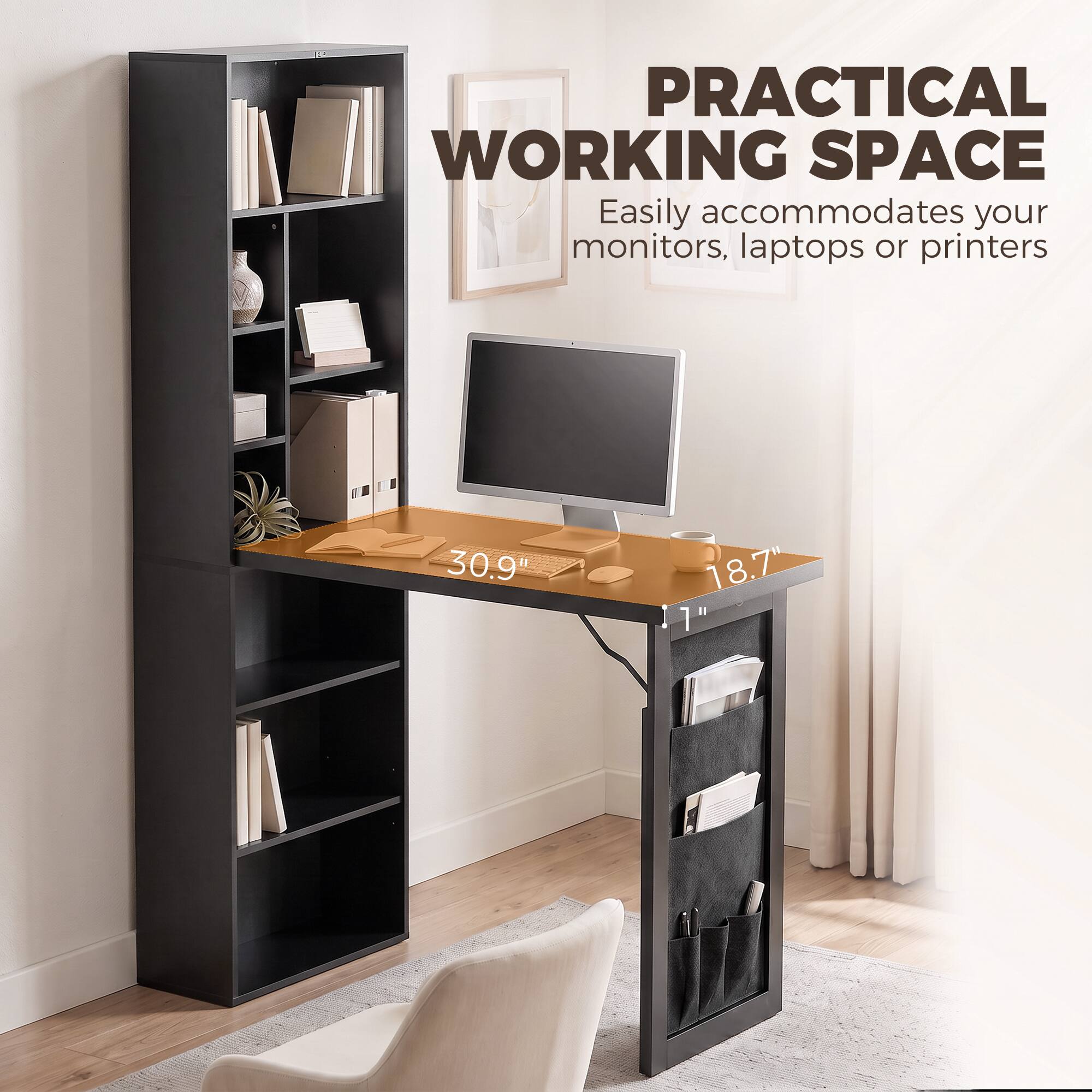 PRACTICAL WORKING SPACE  
Easily accommodates your monitors, laptops or printers  

30.9"  
18.7"