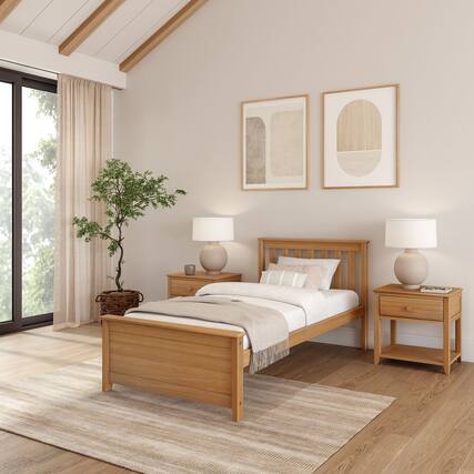 Front. Plank+Beam - Classic Twin-Size Platform Bed, Pecan - Pecan.