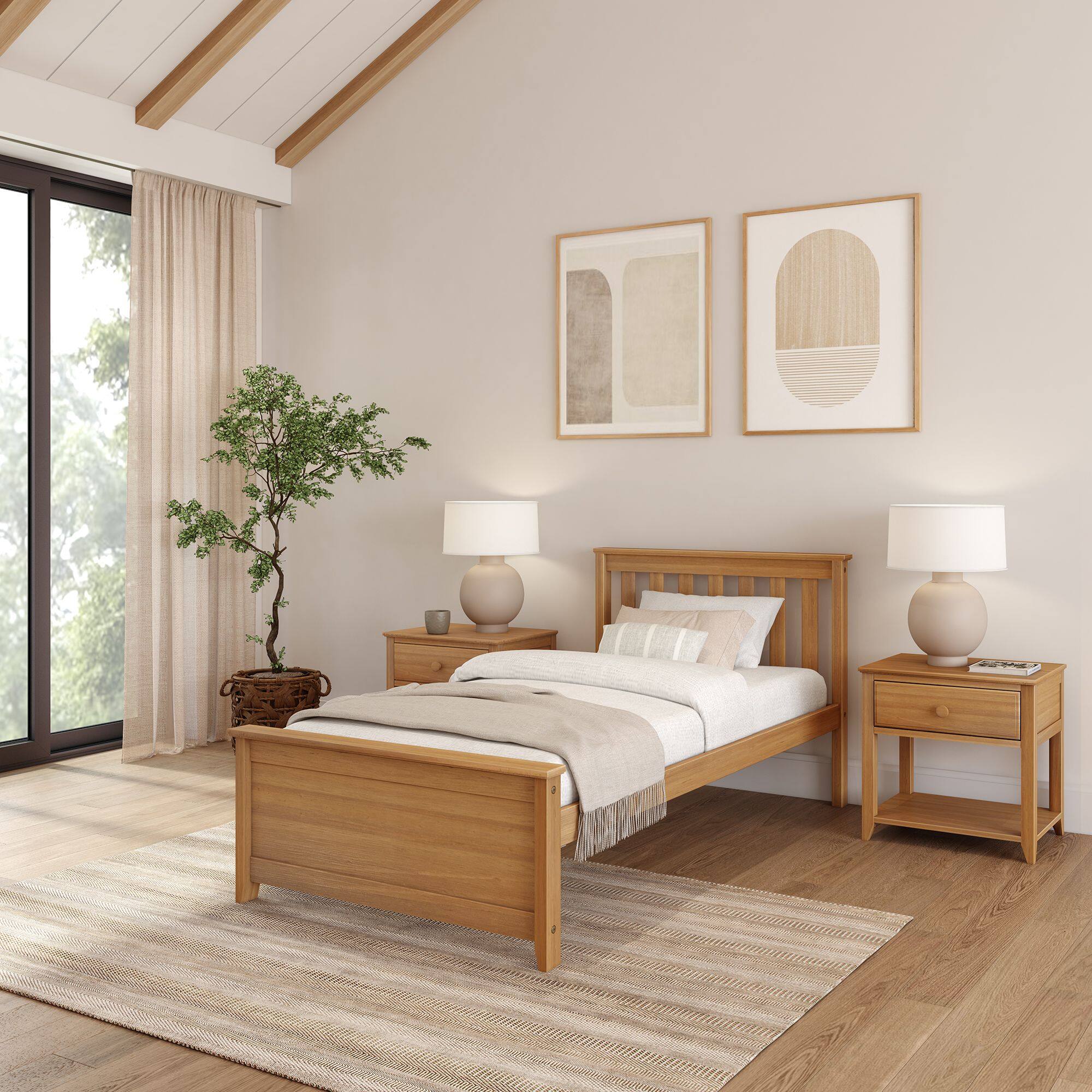 Front. Plank+Beam - Classic Twin-Size Platform Bed, Pecan - Pecan.