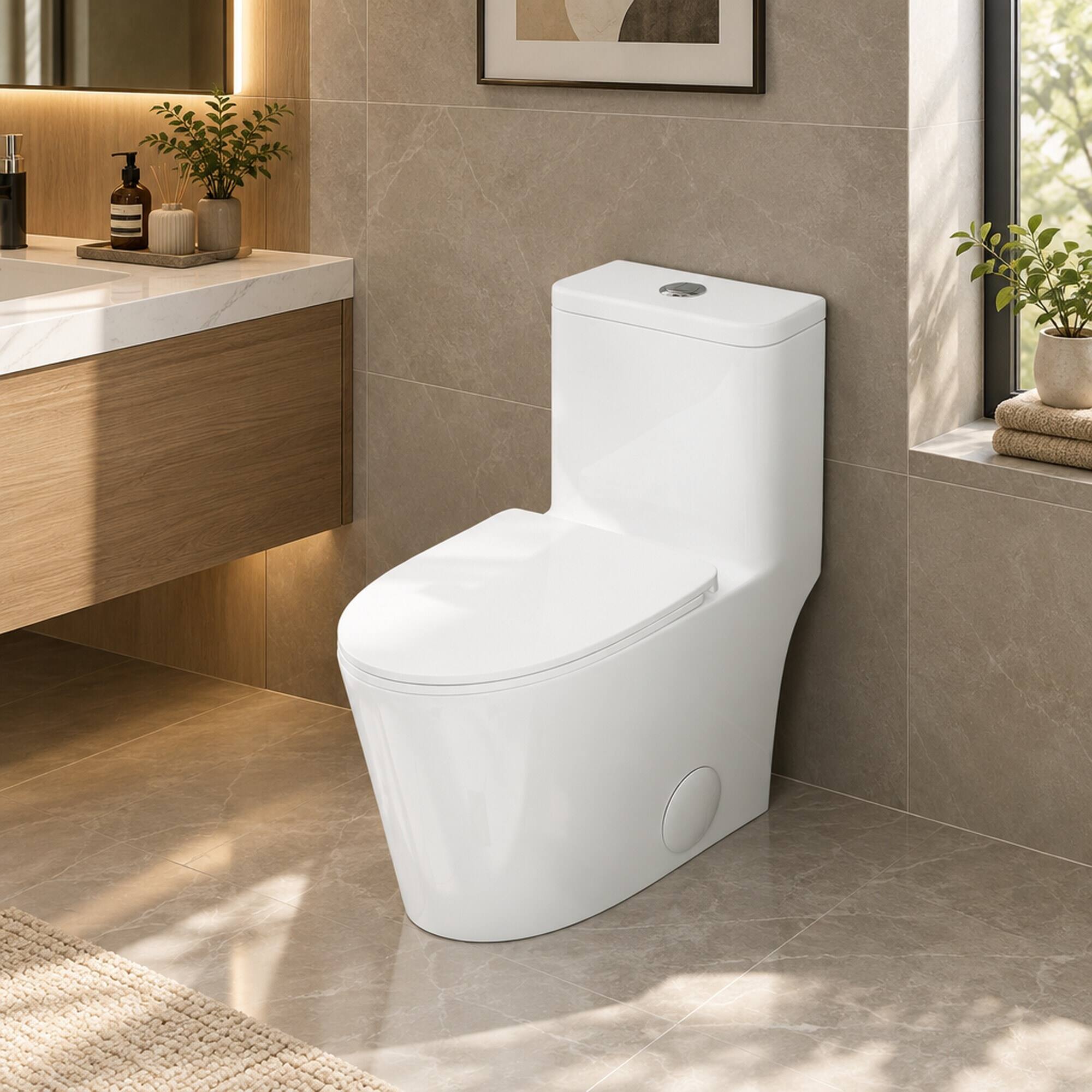 RYHNUYNE One Piece Toilet, Dual Flush Elongated Comfort Height Floor ...