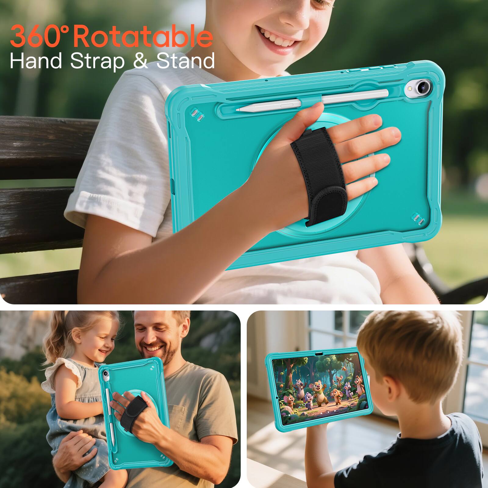 360° Rotatable Hand Strap & Stand