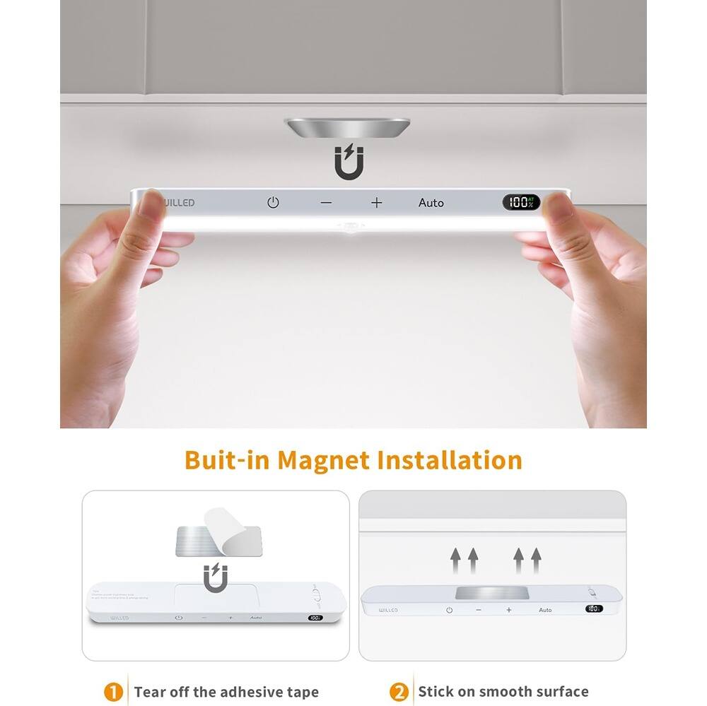 UILLED U I + Auto 100% Built-in Magnet Installation

1. Tear off the adhesive tape
2. Stick on smooth surface