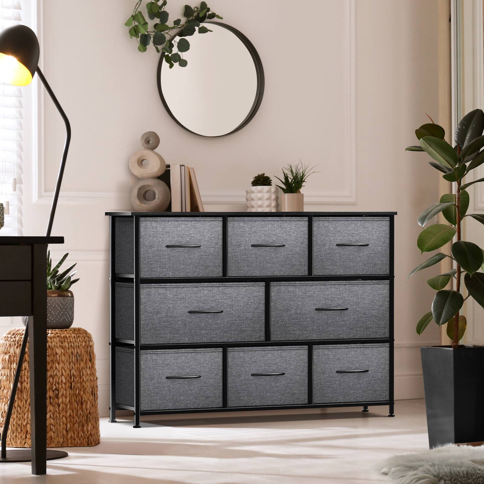 Angle. Sorbus - Sorbus 8 Drawers Wide Dresser - Organizer Unit with Steel Frame, Wood Top, and Handle, and Fabric Bins - Black.