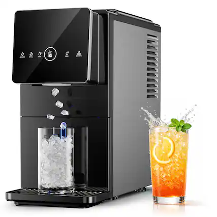 Front. Ecozy Chillio - Nugget Ice Maker Dispenser, 40 lbs/24H Chewable Pebble Ice Machine, Pull-Out Water Tank, One-Touch Self-Cleaning - Black.