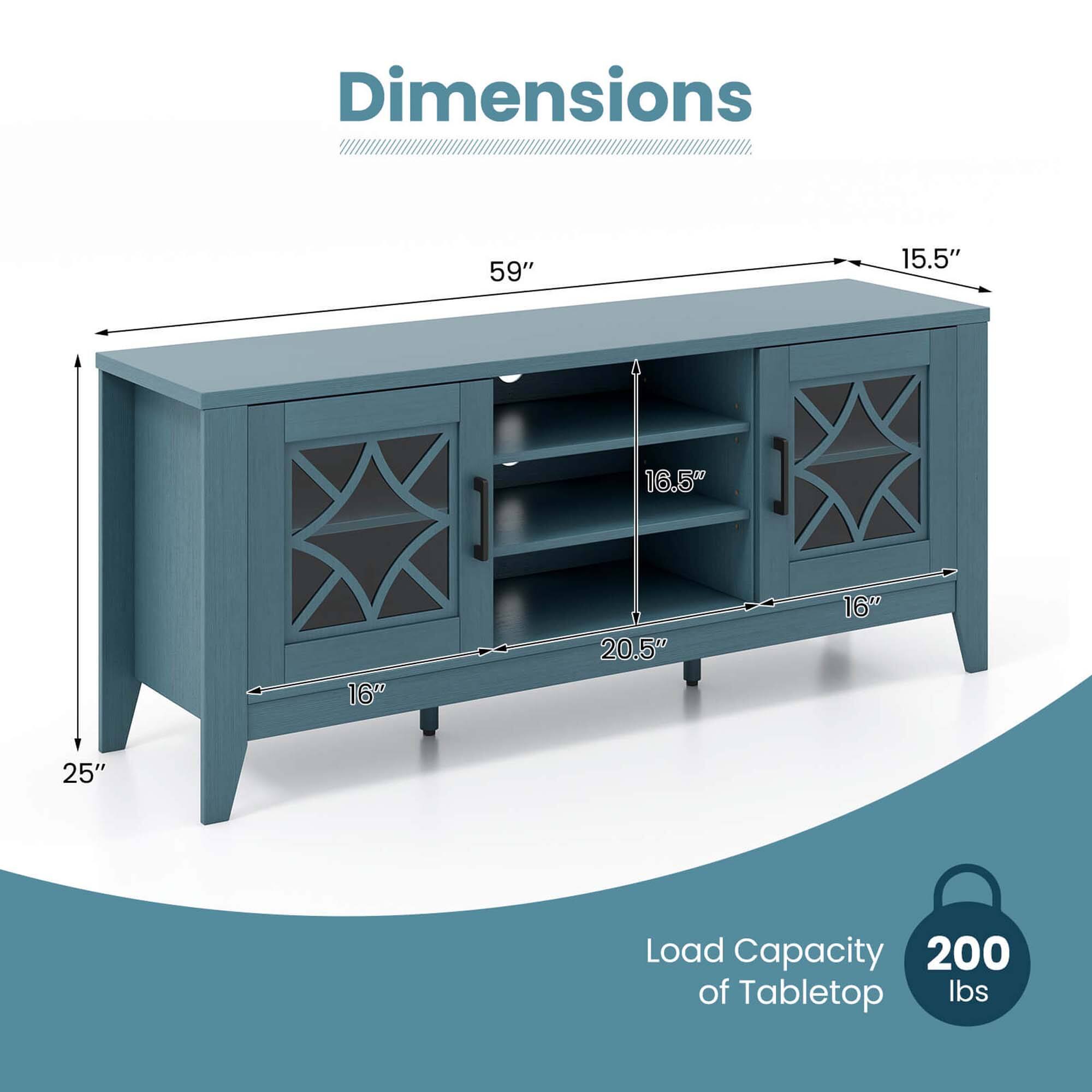 Dimensions: 59" x 15.5" x 16.5" x 16" x 20.5" x 16" x 25"
Load Capacity: 200 lbs of tabletop