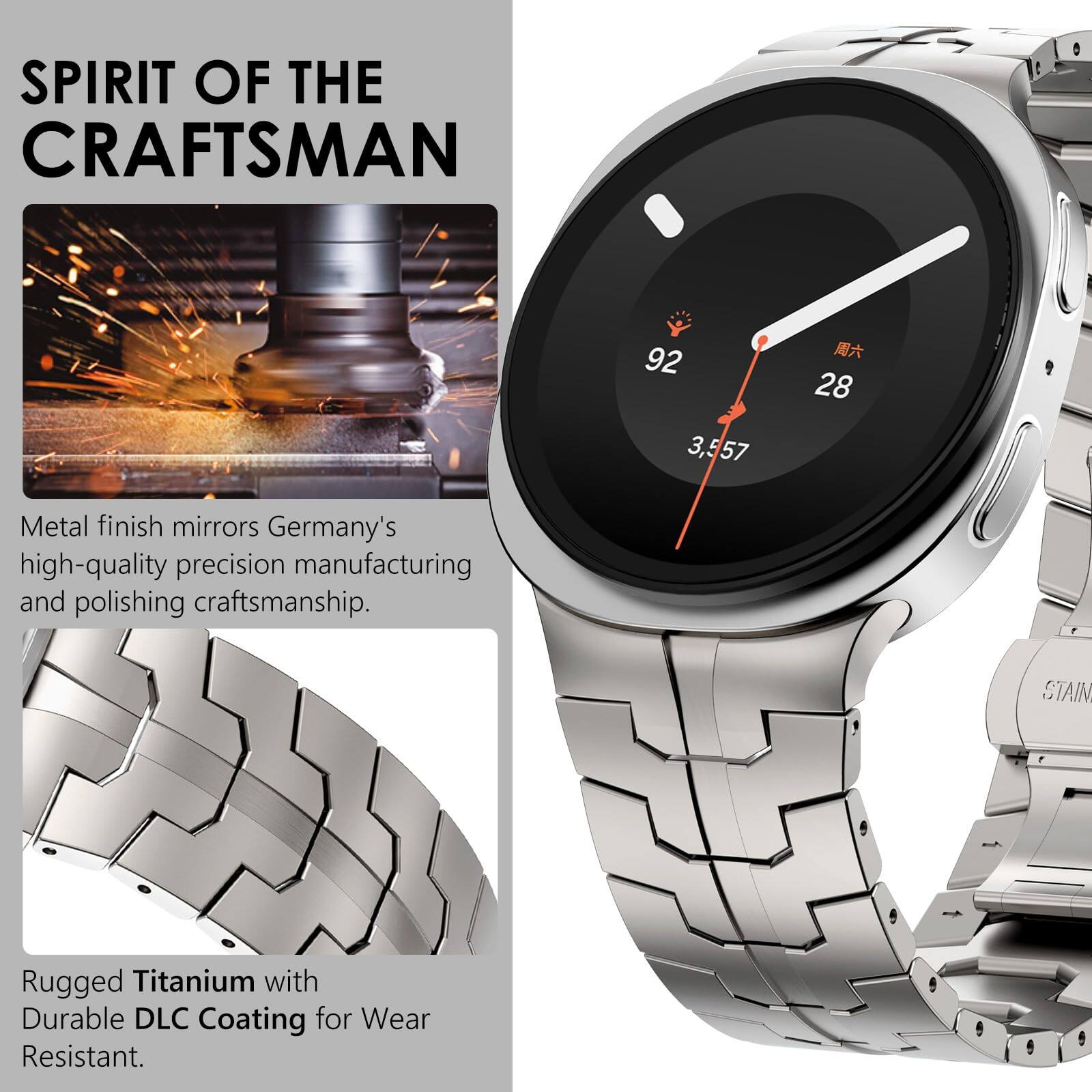 SPIRIT OF THE CRAFTSMAN

Metal finish mirrors Germany's high-quality precision manufacturing and polishing craftsmanship.

Rugged Titanium with Durable DLC Coating for Wear Resistant.