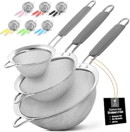 ZULAY KITCHEN
Stainless Steel Strainers 3 Set
Dishwasher Safe
Non-Slip Handles
BPA Free
ZULAY KITCHEN
ZULAY KITCHEN
ZULAY KITCHEN
Stainless Steel Strainers 3 Set
Dishwasher Safe
Non-Slip Handles
BPA Free