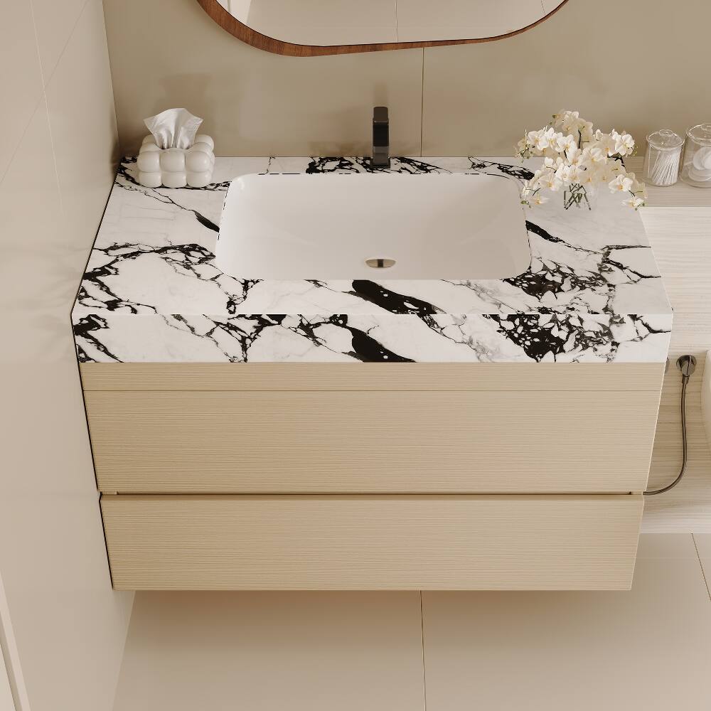 Left. Loheer - Loheer 29.9 inch floating bathroom vanity Wall Mounted Vanity with Sink White Wood - White/Wood.