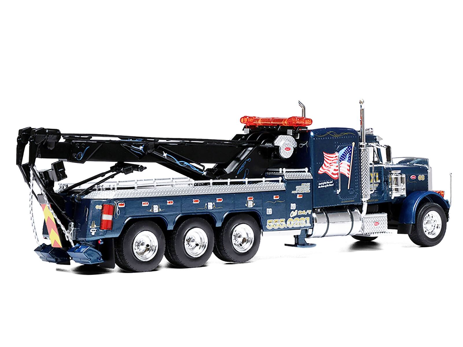 Left. IXO - 1980 Peterbilt 359 Wrecker Tow Truck "XXL Towing and Recovery" Blue Metallic with Graphics 1/43 - Blue Metallic with Graphics.