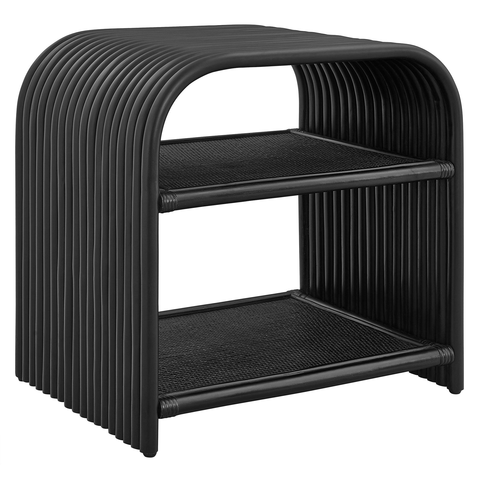 Angle. Modway - Eve Curved Natural Rattan Side Table by Modway - Black.