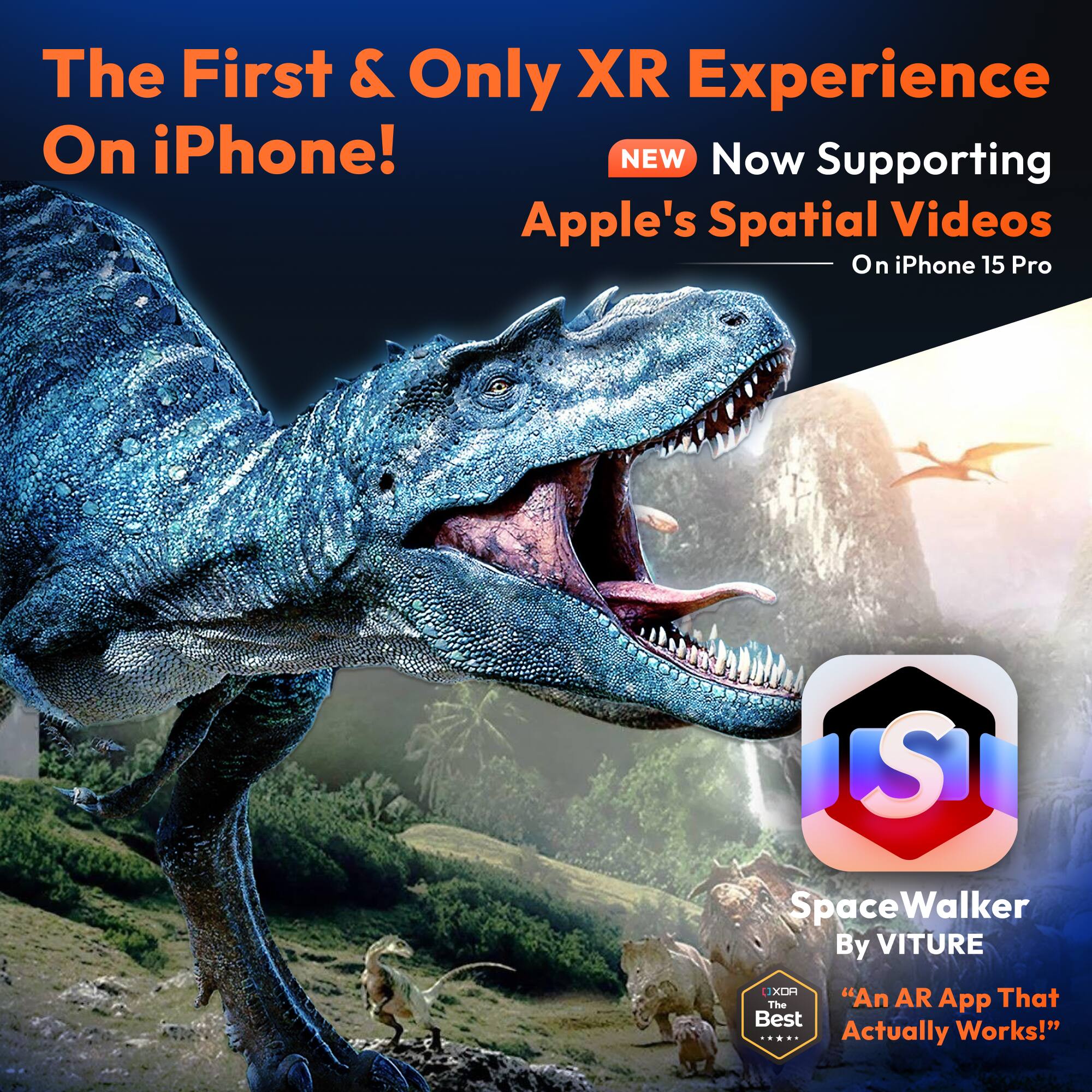 The First & Only XR Experience On iPhone!  
NEW Now Supporting Apple's Spatial Videos On iPhone 15 Pro  
Space Walker By VITURE  
"An AR App That Actually Works!"