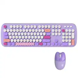 SaharaCase - Wireless Keyboard & Mouse Combo with Silent Click | Colorful 104 Keys Full Keyboard | USB & Type-C Adapter - Purple