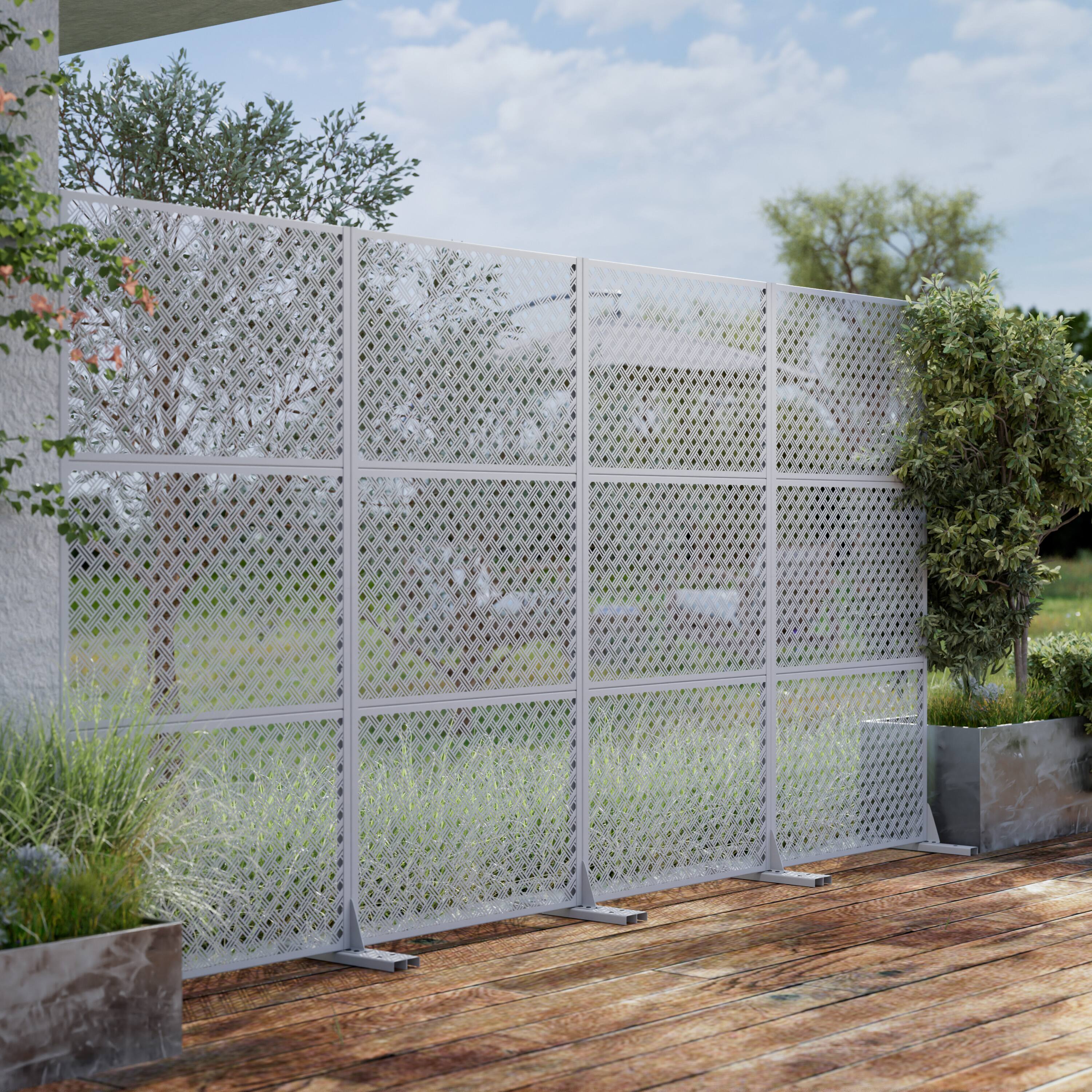 Alt View 7. PexFix - 72 in. x 35 in. Jason Pattern Metal Outdoor Privacy Screen & Panels, Freestanding Garden Divider Fence - White.