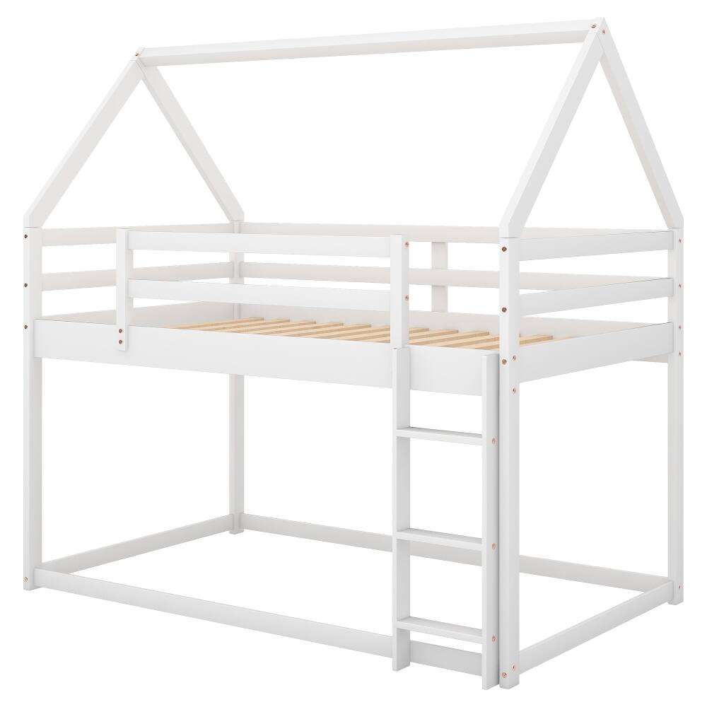 Alt View 8. Loheer - Loheer Twin Over Twin Low Bunk Bed House Bed with Ladder White - White.