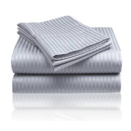 Front. Plazatex - Embossed 1800 Series Wrinkle Resistant Ultra Soft Stripe Premium All Season Bed Sheet Set, Full, Gray - Gray.
