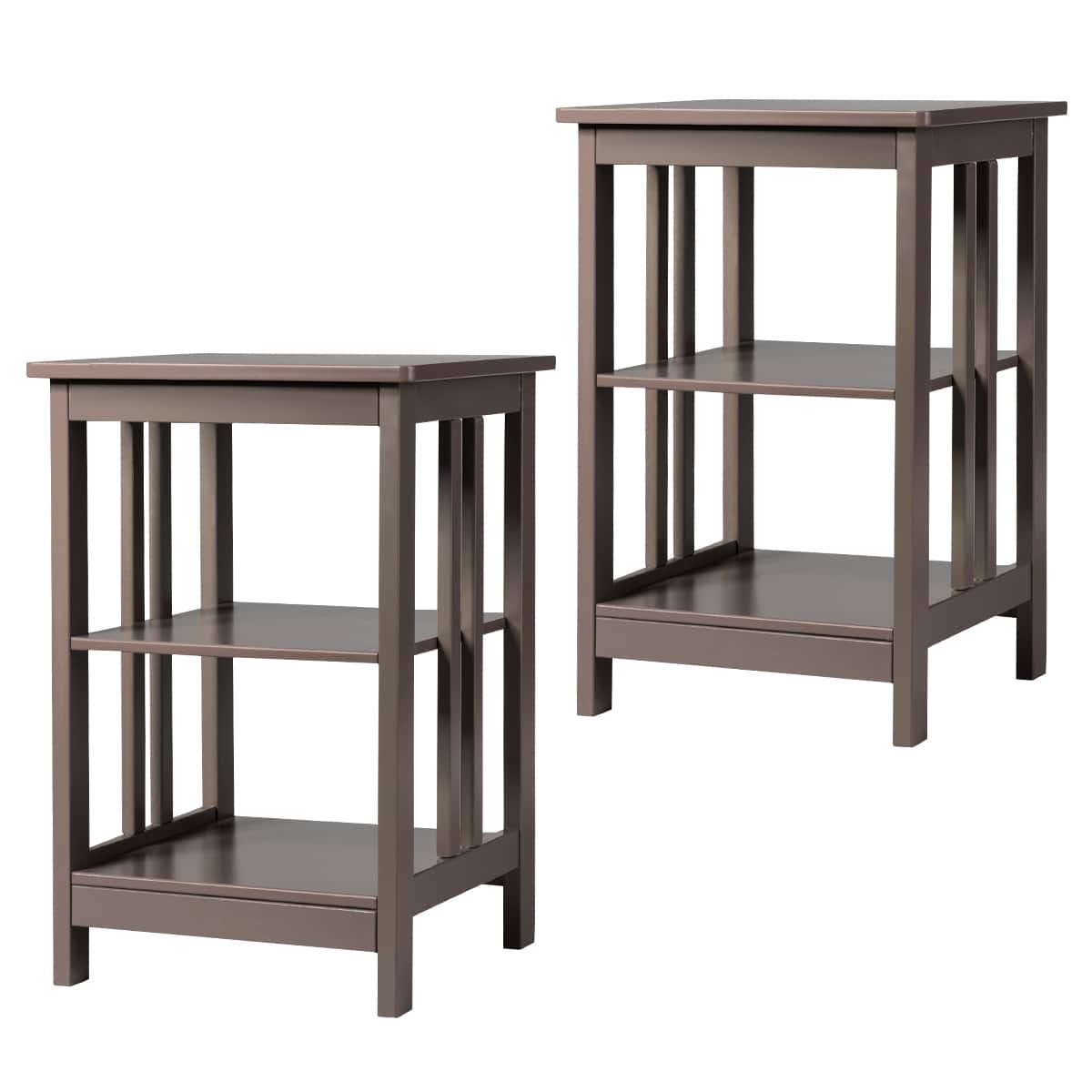 Costway - 2 PC 3-tier Side Table Nightstand End Table W/ Baffles & Round Corners - Brown