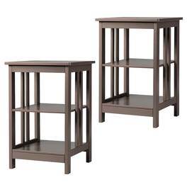Costway - 2 PC 3-tier Side Table Nightstand End Table W/ Baffles & Round Corners - Brown