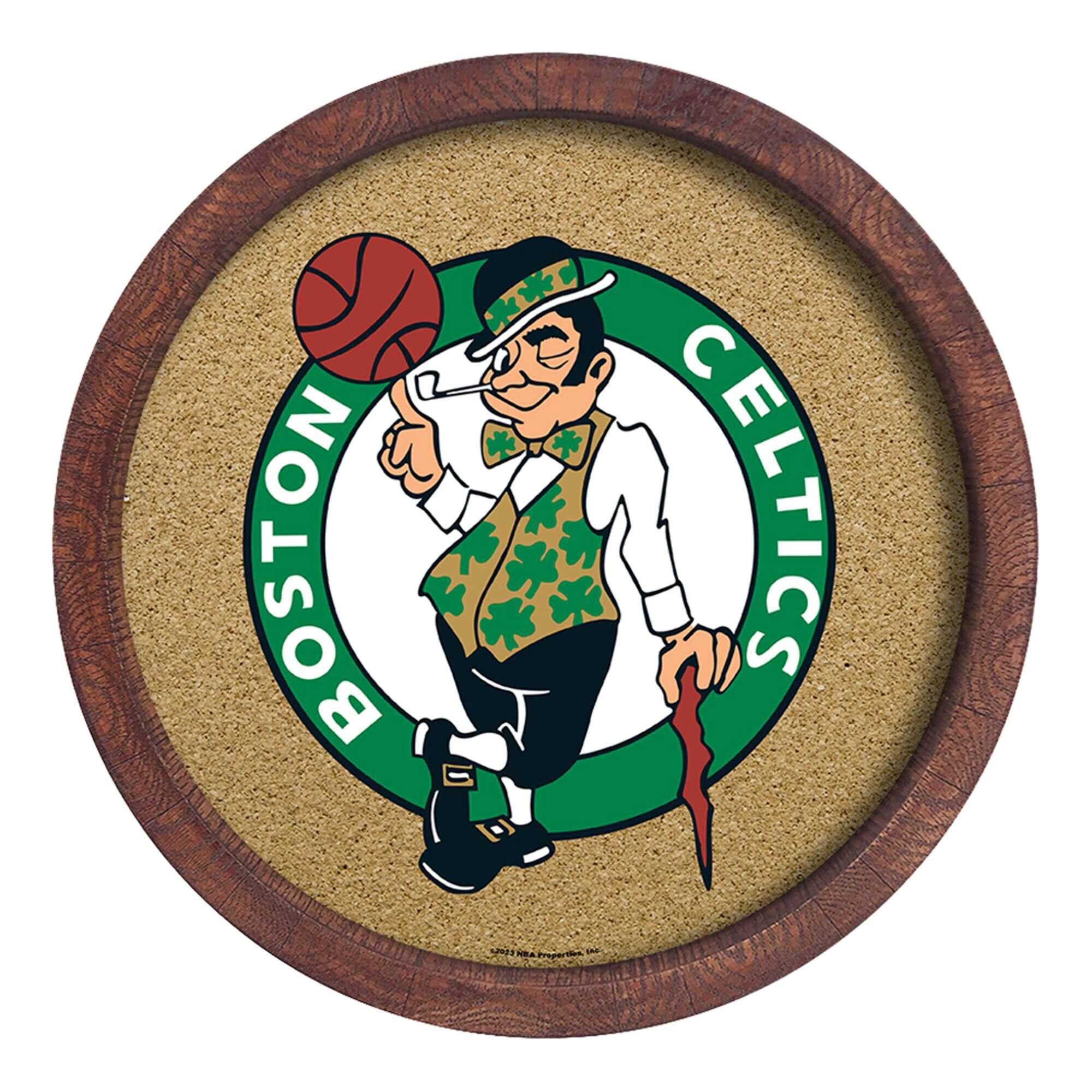 Boston Celtics 20.25'' Round Faux Barrel Framed Cork Board