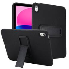 Front. Dteck - Shockproof Case for Apple iPad Air (M2) 11" 2024, Rugged Slim Leather Texture Protective Cover with Folding Kickstand - Black.