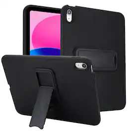 Dteck - Shockproof Case for Apple iPad Air (M2) 11" 2024, Rugged Slim Leather Texture Protective Cover with Folding Kickstand - Black