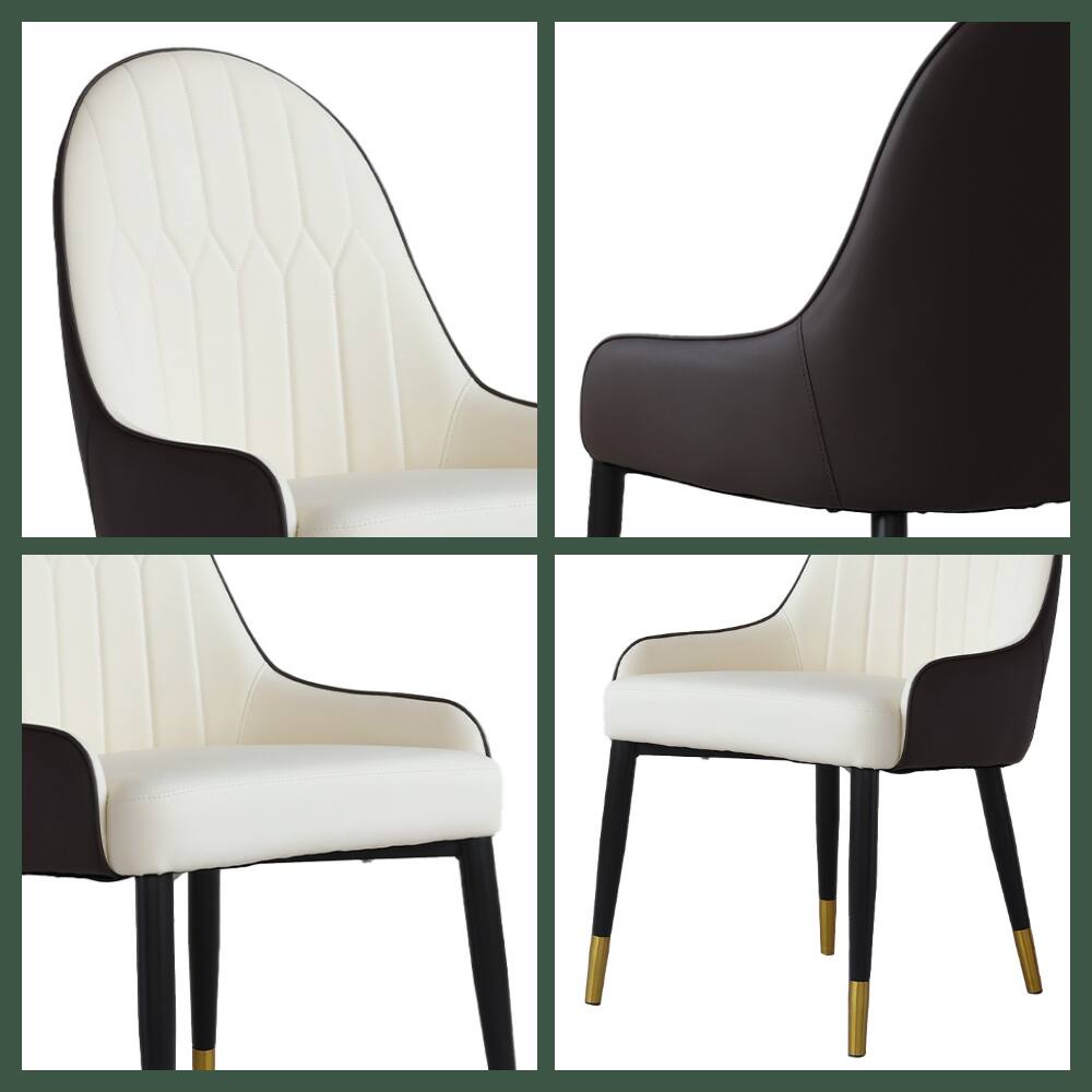 Alt View 2. POVISON - Modern Dining Chair With PU Leather (Set of 2), Black & Beige Chair, Metal Legs - Gray & Beige PU Leather.