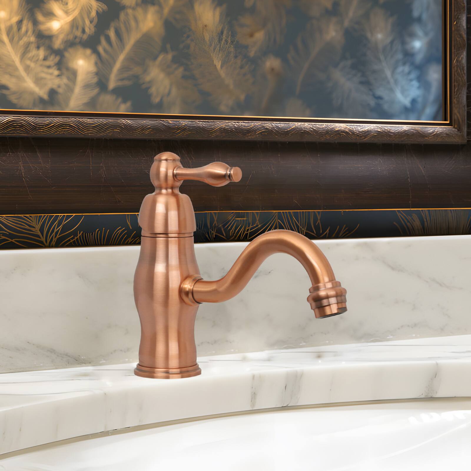 Alt View 5. Akicon - Akicon Solid Brass Single Handle Bathroom Basin Faucet Basin Mixer Tap in Copper - Copper.