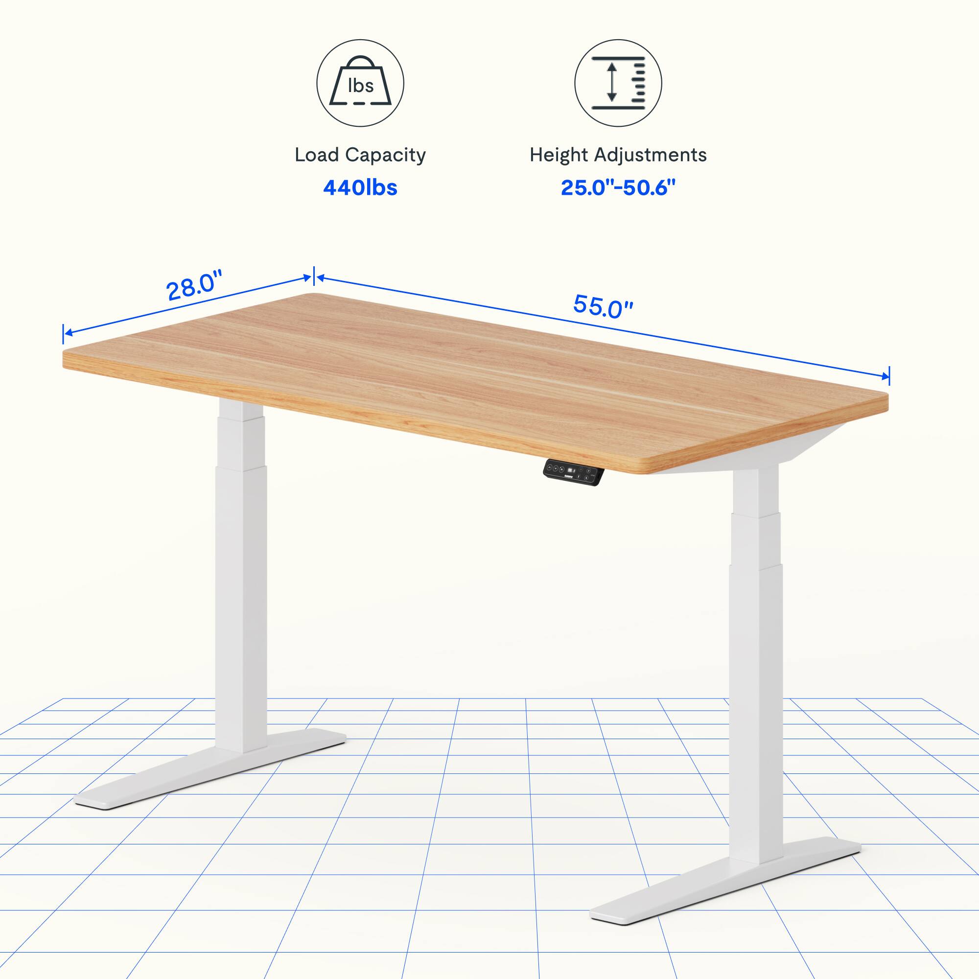 Load Capacity: 440lbs  
Height Adjustments: 25.0"-50.6"  
Table Dimensions: 28.0" x 55.0"