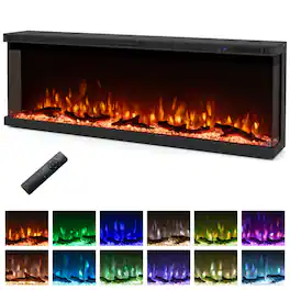 LUCKY ONE - 50 Inch 3-Sided Electric Fireplace Insert with 12 Flame Colors & Remote - Black
