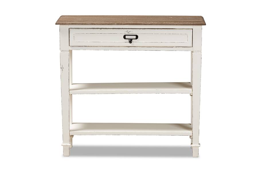 Left. Baxton Studio - Dauphine Traditional French Accent Console Table-1 Drawer - White/Light Brown.