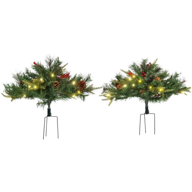 PULUZ - 2 Ft/22 inch 2 Pack Prelit Artificial Christmas Tree Cordless with 69 Branches, Warm White LED Lights - Green