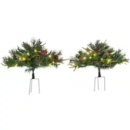 PULUZ - 2 Ft/22 inch 2 Pack Prelit Artificial Christmas Tree Cordless with 69 Branches, Warm White LED Lights - Green