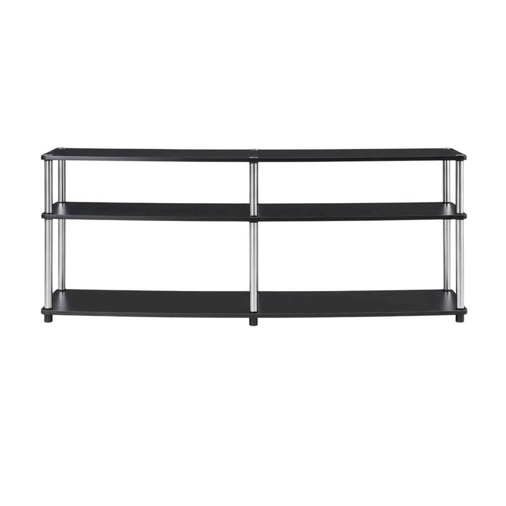 Alt View 3. FurniFact - Espresso 3-Tier TV Stand, Particle Board, Steel Poles, 65-Inch Displays - Black.
