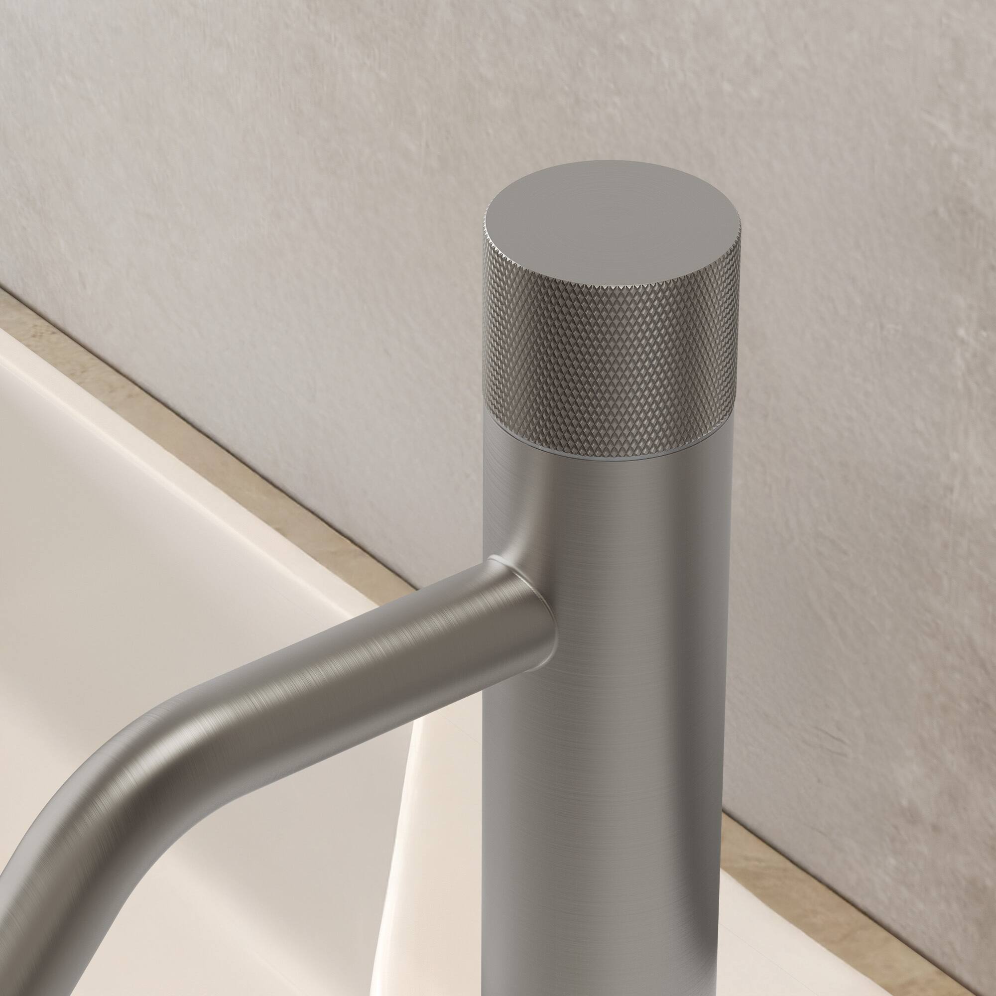 Alt View 8. GRANDJOY - Low-Arc Single Handle Bathroom Sink Faucet with Knurled Texture and Pop-Up Drain Assembly - Brushed Nickel.