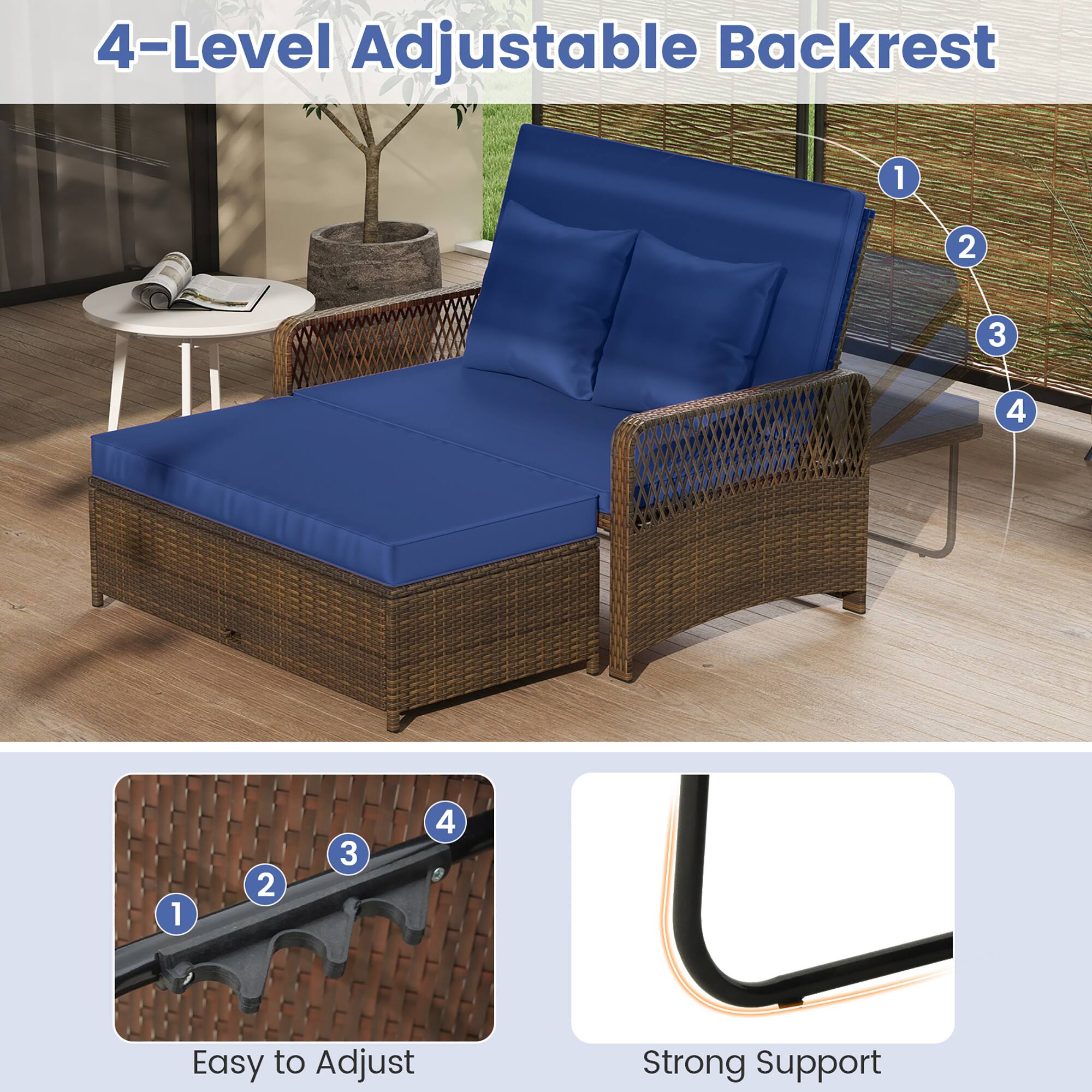 4-Level Adjustable Backrest

Easy to Adjust

Strong Support