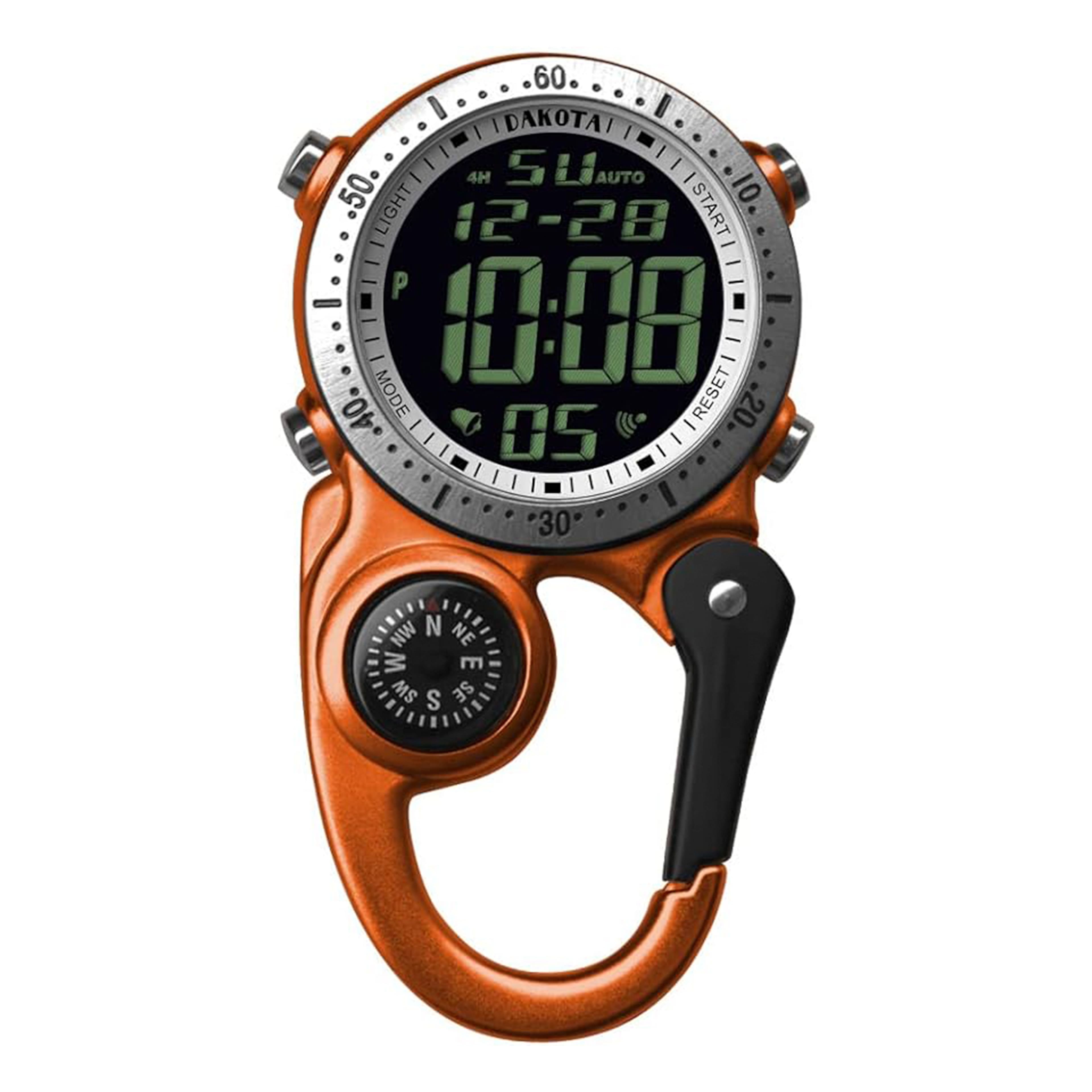 Dakota - Digital Backpacker Clip Watch, Alarm, Stopwatch, Timer and Dual Time, Tactical Outdoor Gifts for Men and Women - Orange