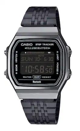 CASIO STEP TRACKER ILLUMINATOR
SUN 30 6-30
10:58 50
WATER WR RESIST
Bluetooth
ADJUST MODE
MUTE
LIGHT
SEARCH
100
