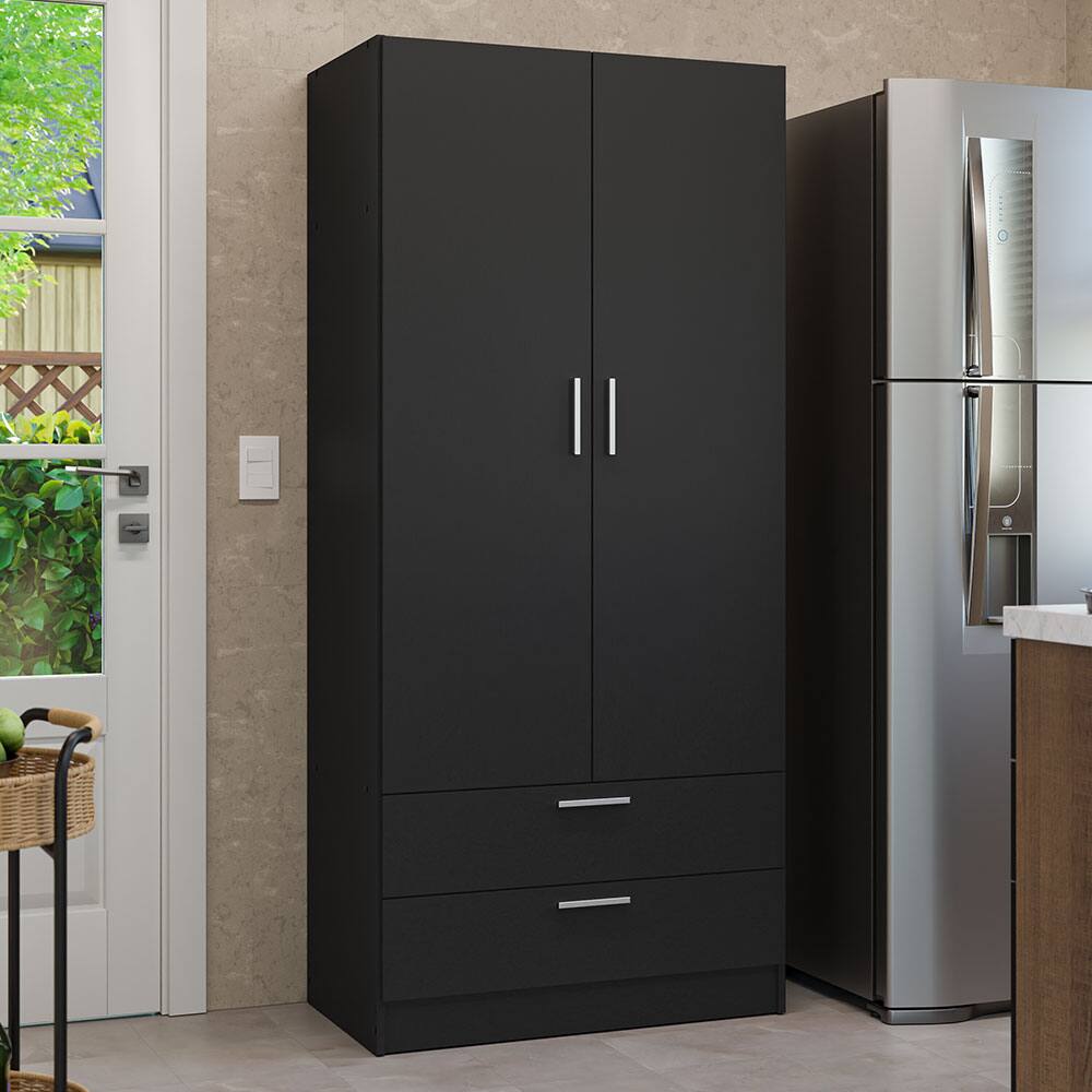 Madesa - Kitchen Pantry Storage Cabinet with 2 Doors, 2 Drawers, Ample Shelf and Hanging Space 31 Inch - Black - Black