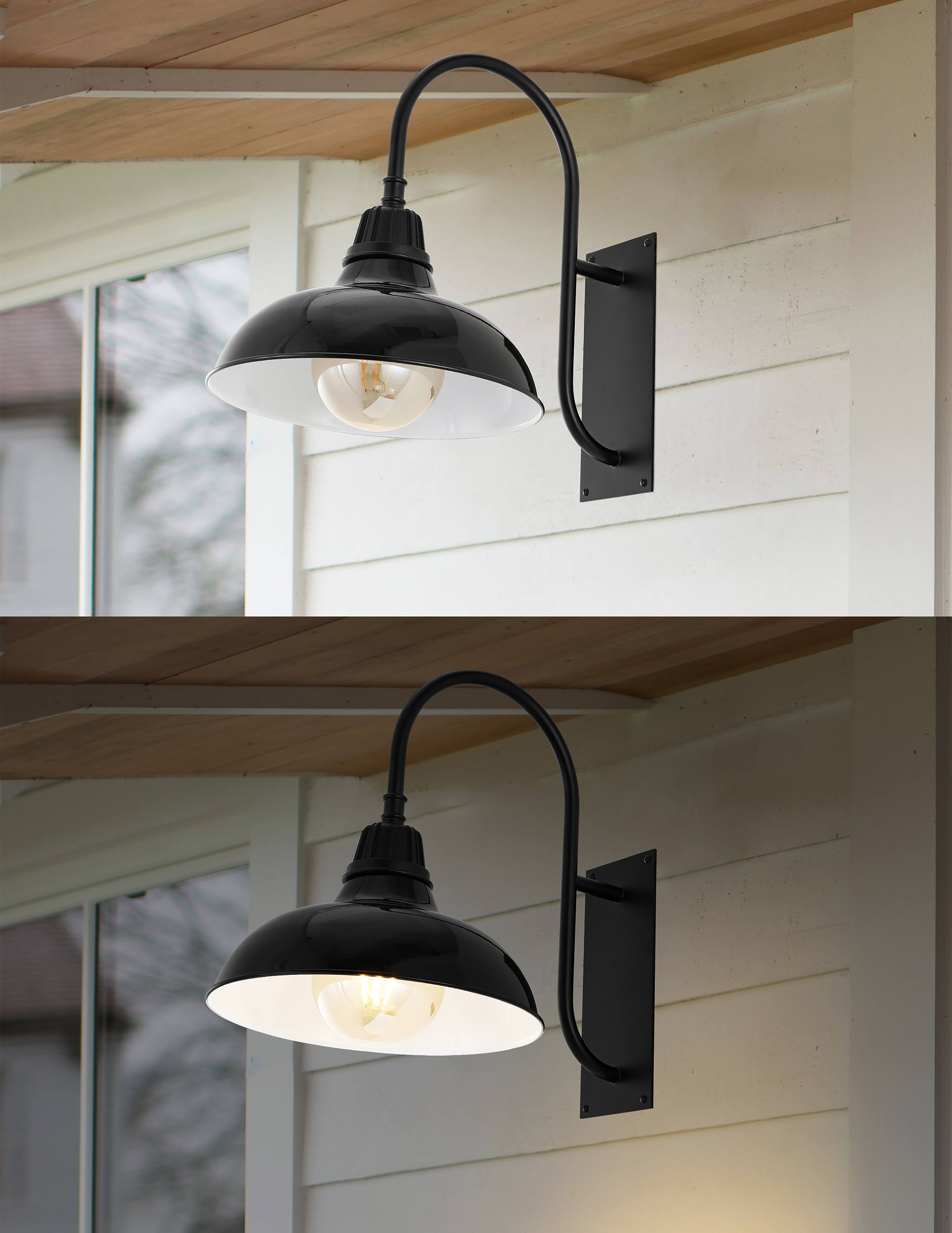 Alt View 3. Jonathan Y - Stanley 12.25" 1-Light Farmhouse Industrial Indoor/Outdoor Iron LED Gooseneck Arm Outdoor Sconce, Black - Black.