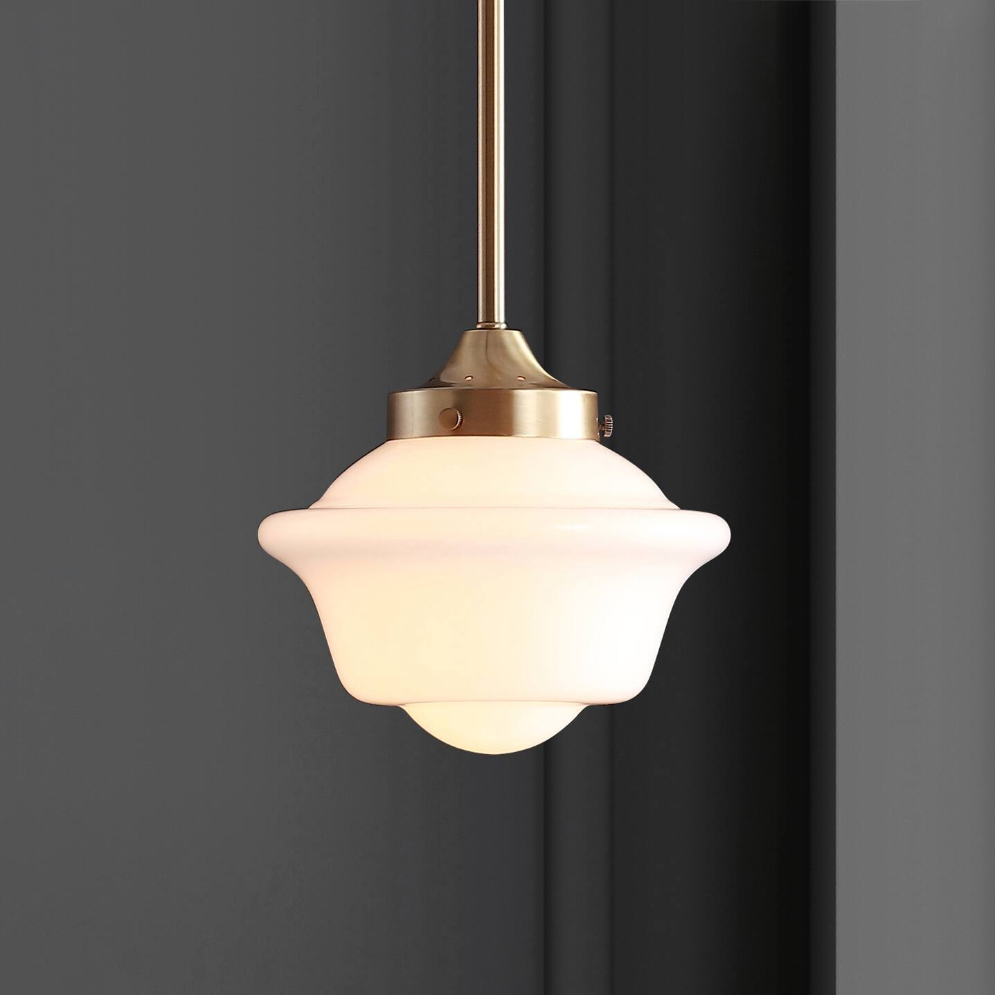 Alt View 1. Jonathan Y - Kurtz 7.2" Adjustable Drop Metal/Glass LED Pendant, Brass Gold - Brass Gold/White.