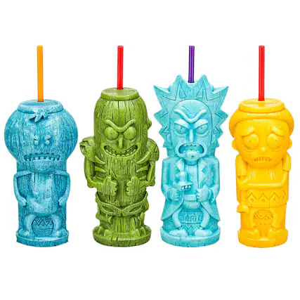 Front. Beeline Creative - Geeki Tikis Rick and Morty Plastic Tumbler Set of 12 - Multicolored.