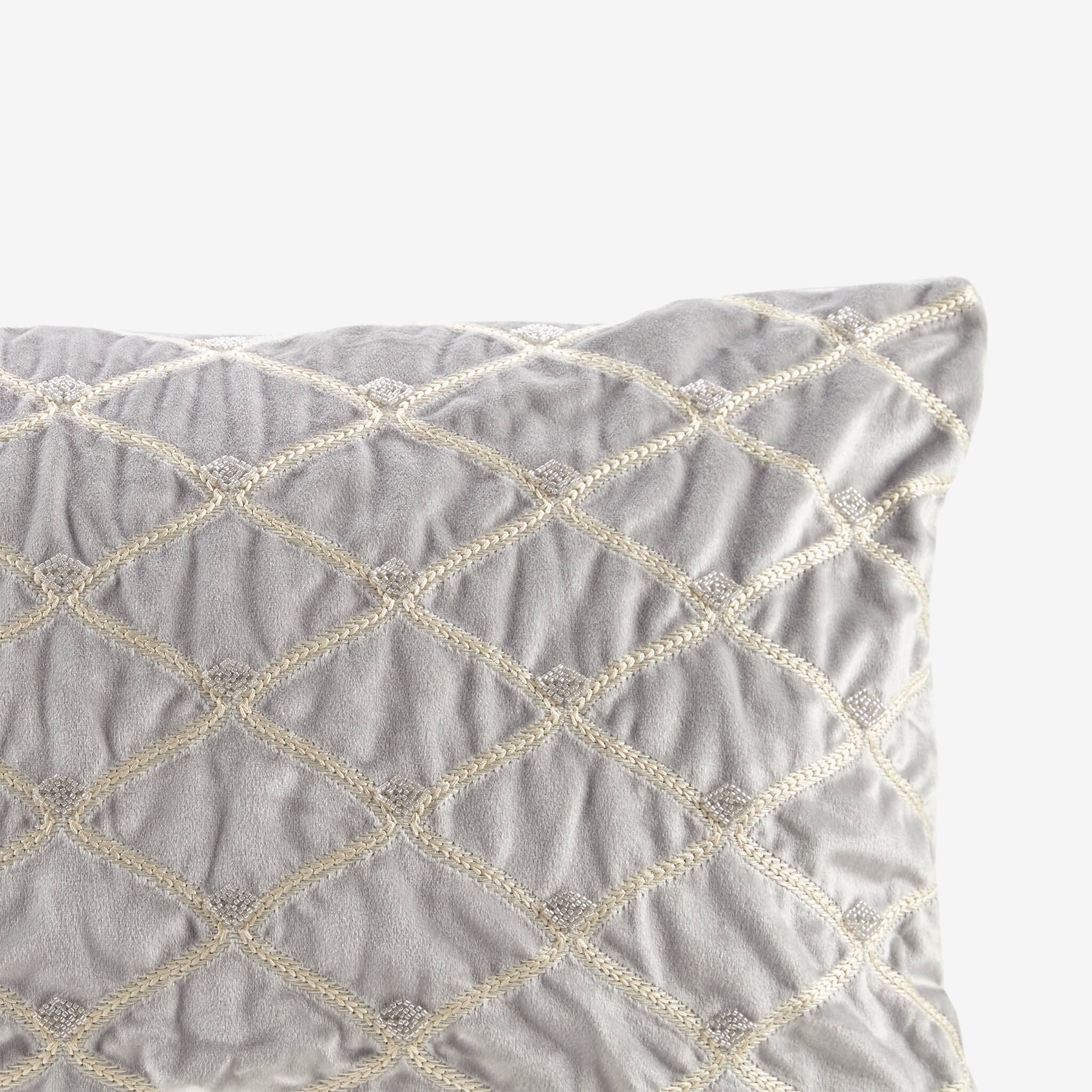 Alt View 1. Gracie Mills - Gracie Mills Brad Foxtail Stitched Velvet Oblong Decor Pillow - Silver.