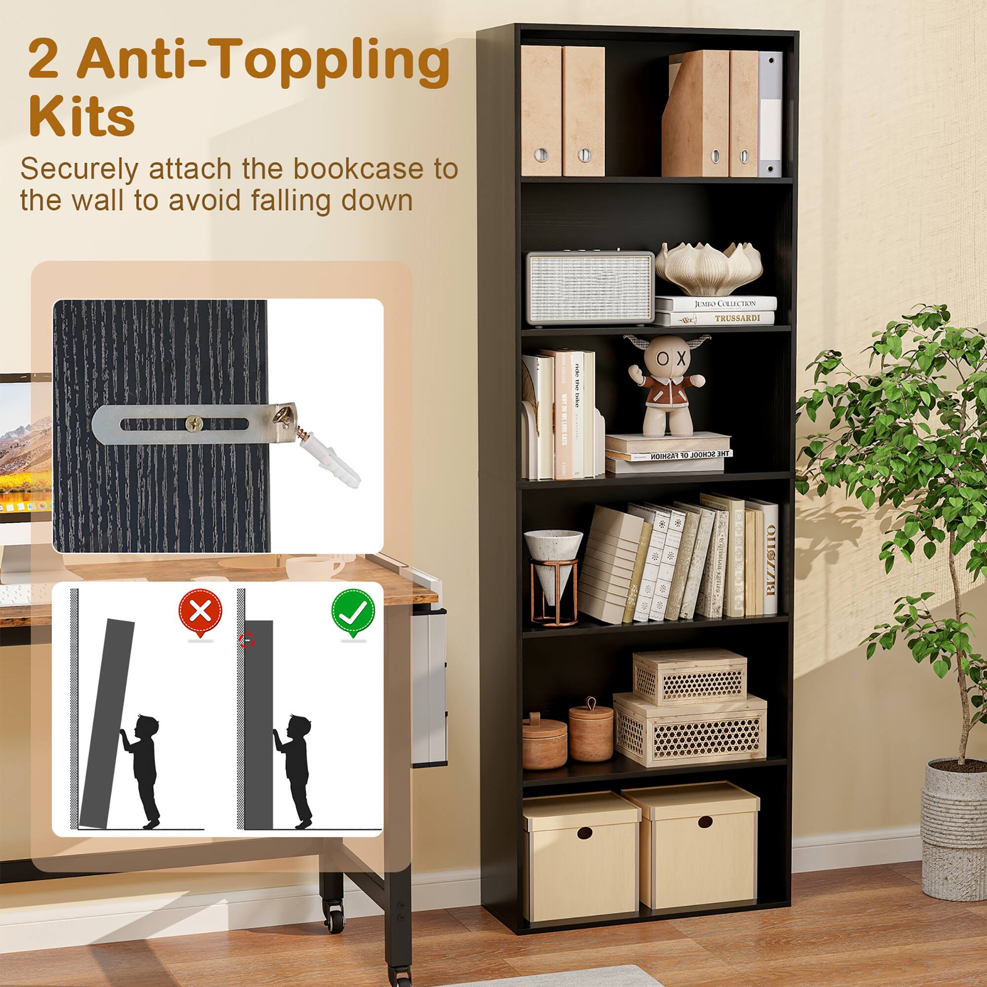 Gymax 2PCS 70'' all 6 Tier Bookcase w/ 6 Open Shelves Anti