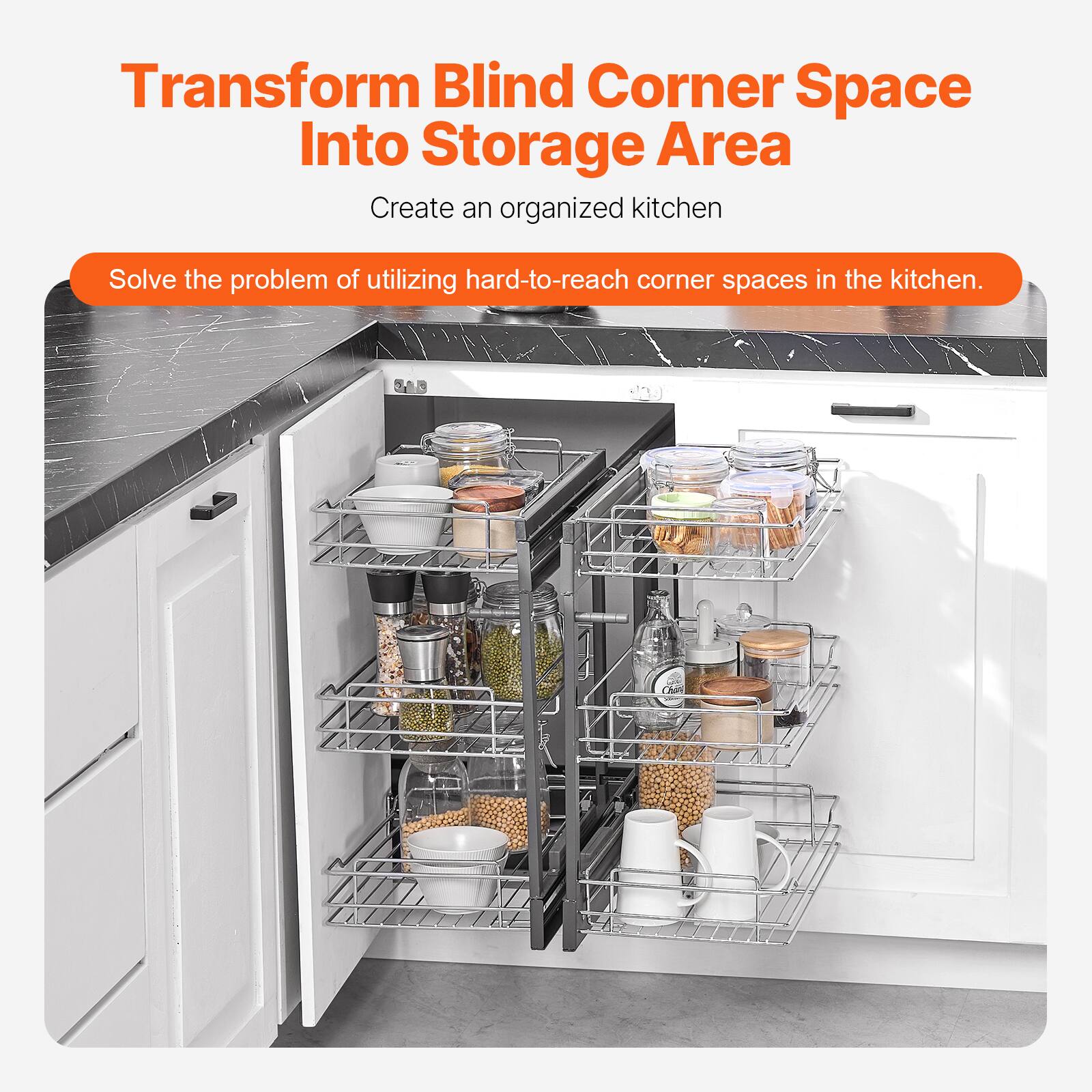 Transform Blind Corner Space Into Storage Area

Create an organized kitchen

Solve the problem of utilizing hard-to-reach corner spaces in the kitchen.