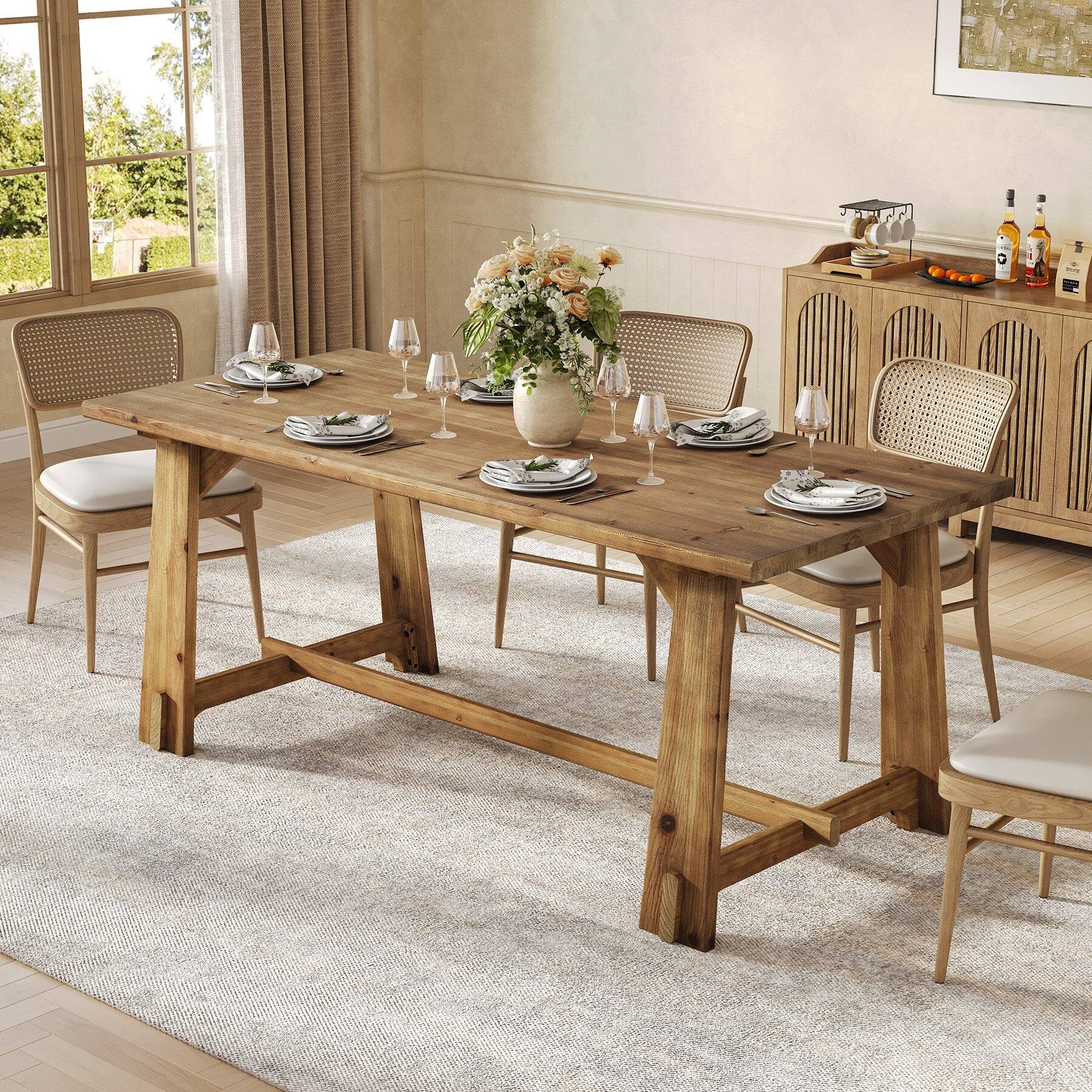 Back. Tribesigns - Farmhouse Solid Wood Dining Table with Rectangular Top for Dining Room and Kitchen - Brown.