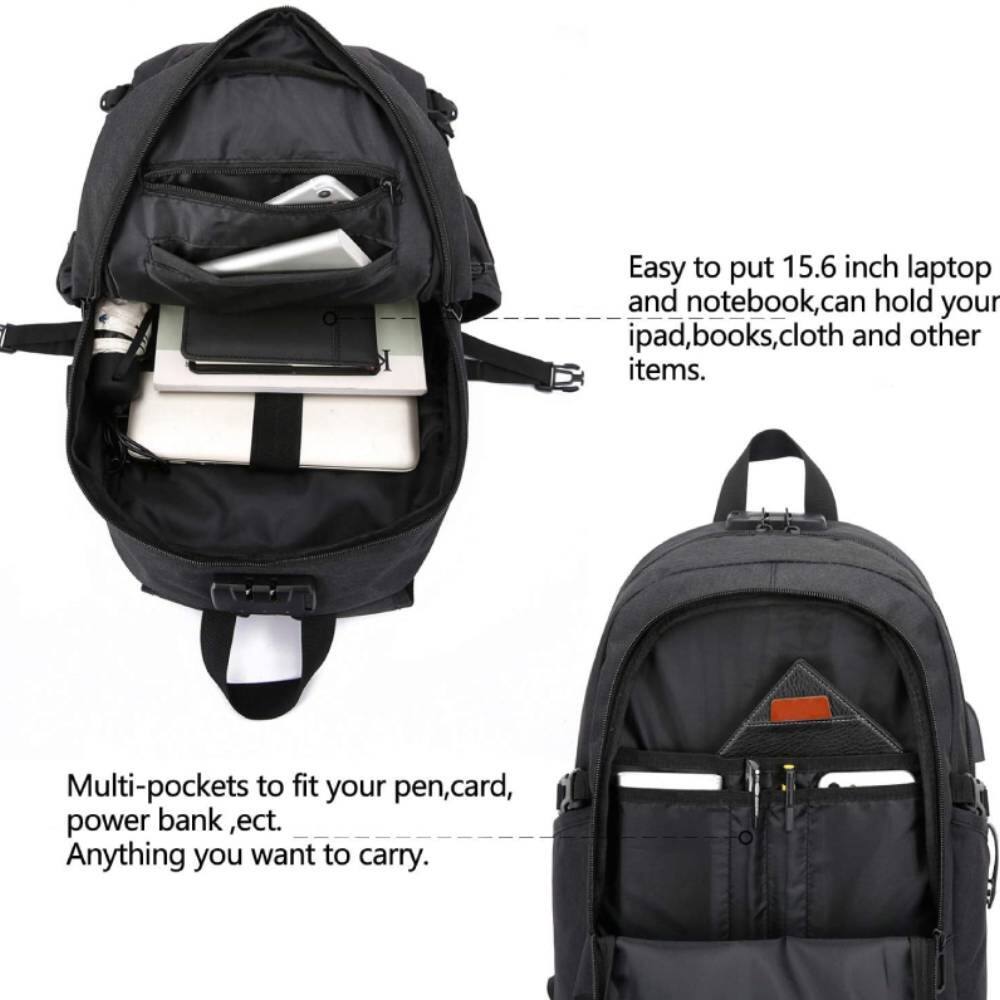 Easy to put 15.6 inch laptop and notebook, can hold your ipad, books, cloth and other items.

Multi-pockets to fit your pen, card, power bank, etc. Anything you want to carry.